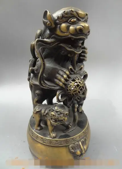 S00177 11" Folk Chinese Bronze FengShui Lion Dance Fu Foo Dog Rob Ball On Drum Statue B0403
S00177 11" Folk Chinese Bronze FengShui Lion Dance Fu Foo Dog Rob Ball On Drum Statue B0403