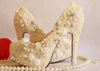 14cm High-heel Platform Shoes Flower pearl wedding shoes formal dress shoes crystal women's banquet single dress shoes plus size
14cm High-heel Platform Shoes Flower pearl wedding shoes formal dress shoes crystal women's banquet single dress shoes plus size