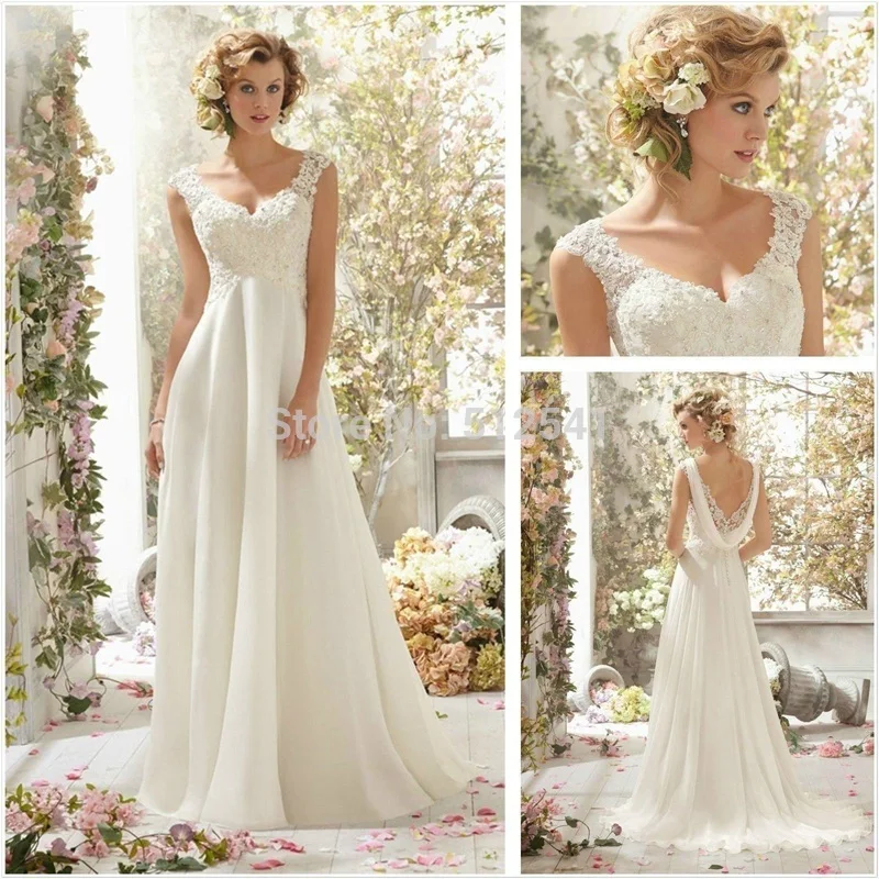 Charming Chiffon Lace Wedding Dresses A Line V Neck Applique Beads Ruffle Cowl Open Back Bridal Gowns yk1A592
Charming Chiffon Lace Wedding Dresses A Line V Neck Applique Beads Ruffle Cowl Open Back Bridal Gowns yk1A592
