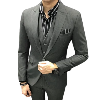 (jacket + Pants + vest) Nice New Men Solid Color Business Casual Suit Three-piece Suit Tuxedos Groomsmen Male Slim Casual Suit
(jacket + Pants + vest) Nice New Men Solid Color Business Casual Suit Three-piece Suit Tuxedos Groomsmen Male Slim Casual Suit