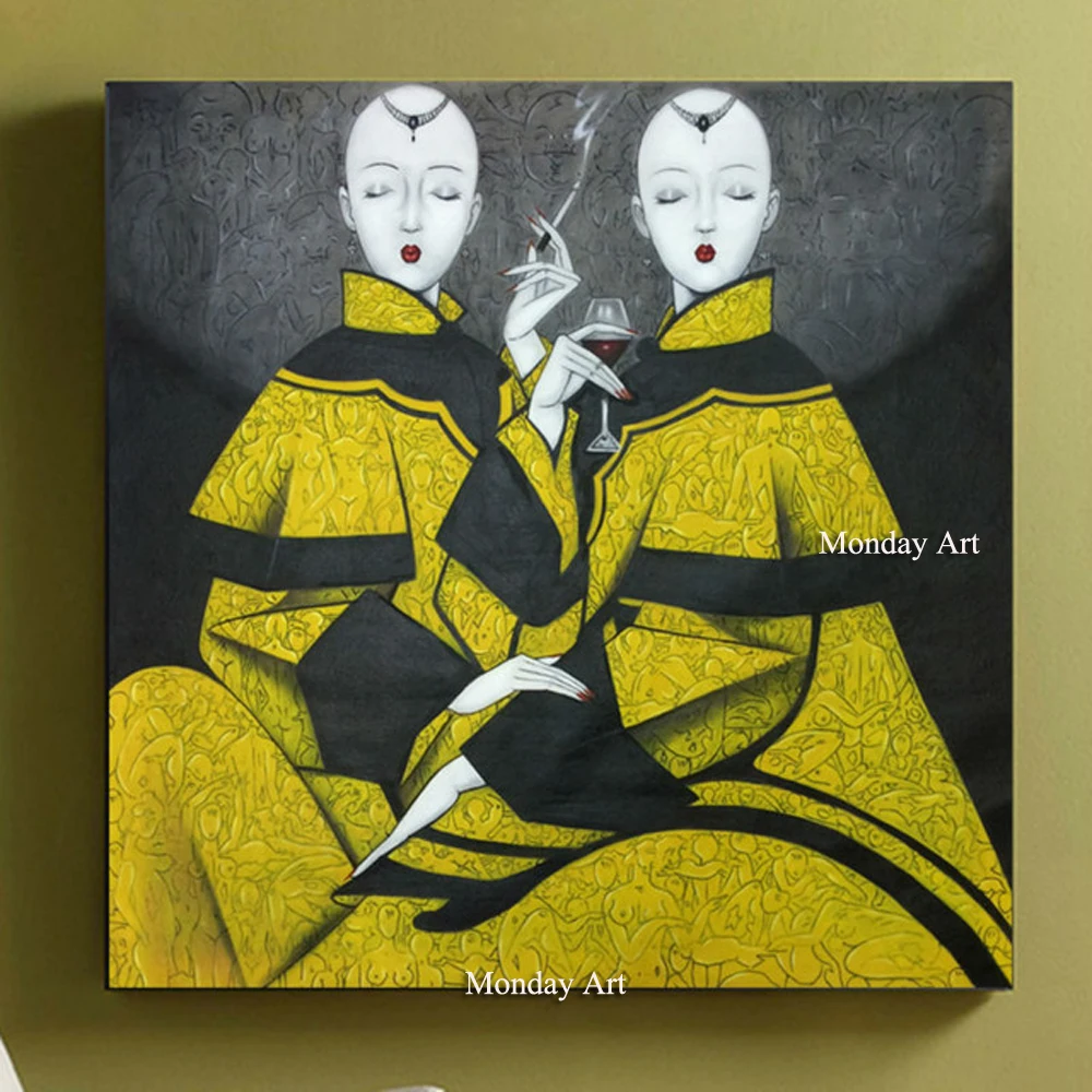 Hand-painted-oil-painting-Modern-Chinese-contemporary-Art-Peking-opera-Woman-Picture-Painting-Canvas