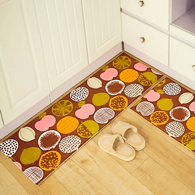 Image Anti slip Rugs Peach Orange Fruits Printed Suede Floor Mat Kitchen Bathroom Carpet