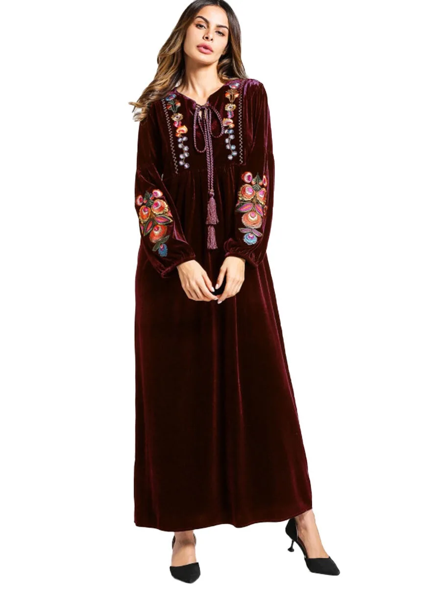 2019 Fashion Wine velvet Muslim dress Women Abaya Middle East Women long dress beautiful African dress for women in stock
2019 Fashion Wine velvet Muslim dress Women Abaya Middle East Women long dress beautiful African dress for women in stock
