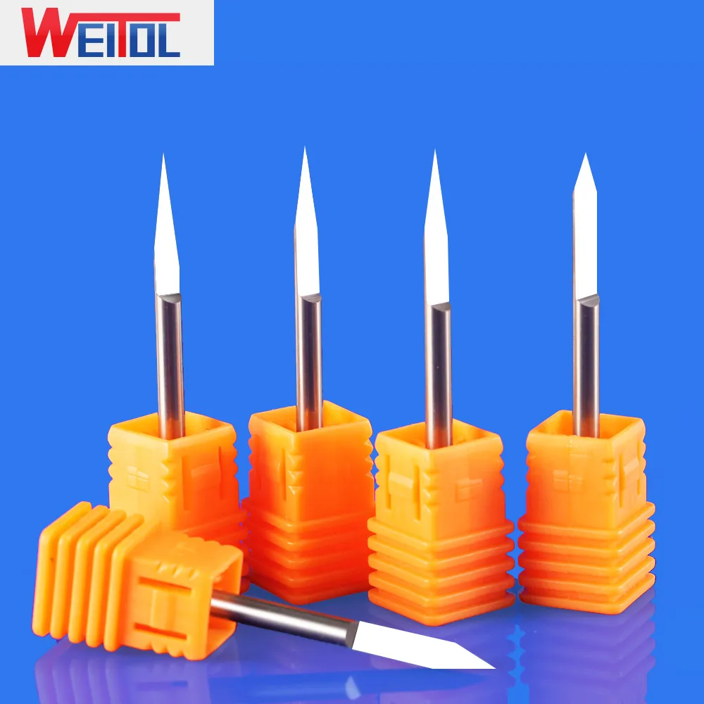 

WeiTol 2pcs/ lot 3.175mm shank 20 degree V shape PCB router bits flat bottom engraving bits CNC machine milling cutter