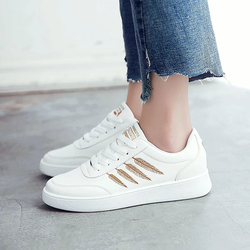 Фото Woman Casual shoes Non-slip Gold embroidery PU leather Designer spring sneakers platform white for women baskets femme  | Женские кроссовки и кеды (32850565106)