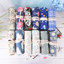 1 Pc 12 Estilos 36 Buraco Dos Desenhos Animados Caixa de Lápis Da Lona Grande Envoltório Roll Up Pencil Case Escola Estacionária Pen Escova saco Atacado(China)