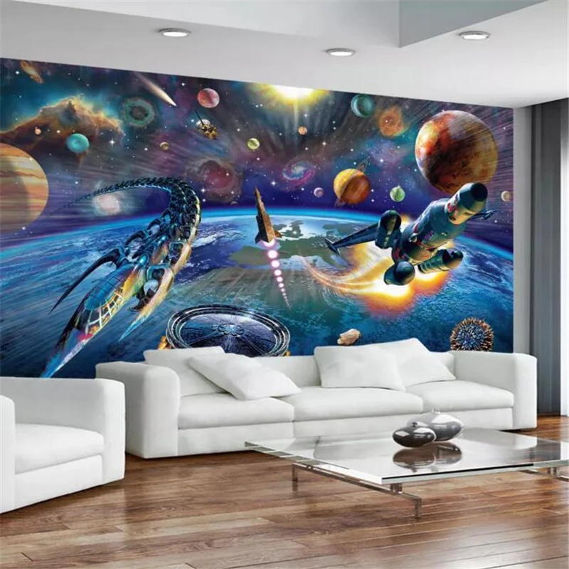 

wellyu wall papers home decor Custom wallpaper Modern cartoon space spaceship children's room mural background wall tapety