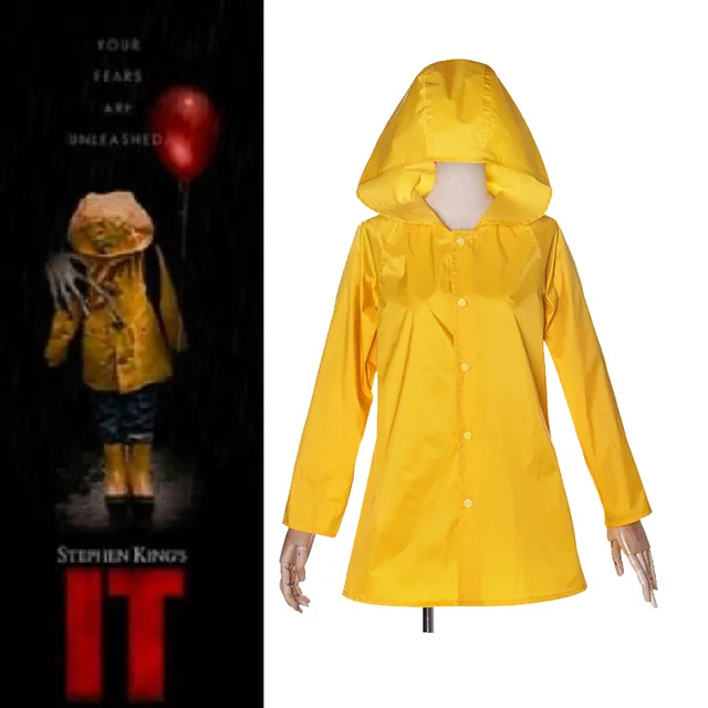 Stephen King's It Georgie Denbrough Raincoat Halloween Carnival Cosplay Costume Yellow Jacket Hooded Suit Adult/Kids Rainwear
Stephen King's It Georgie Denbrough Raincoat Halloween Carnival Cosplay Costume Yellow Jacket Hooded Suit Adult/Kids Rainwear