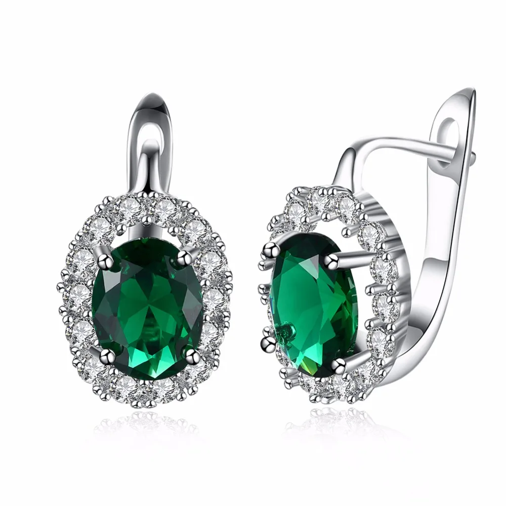 CHUKUI Trendy Silver Color Oval Green CZ Zirocn Small Huggie Hoop Earrings For Women Fashion Jewelry Wholesale (3)