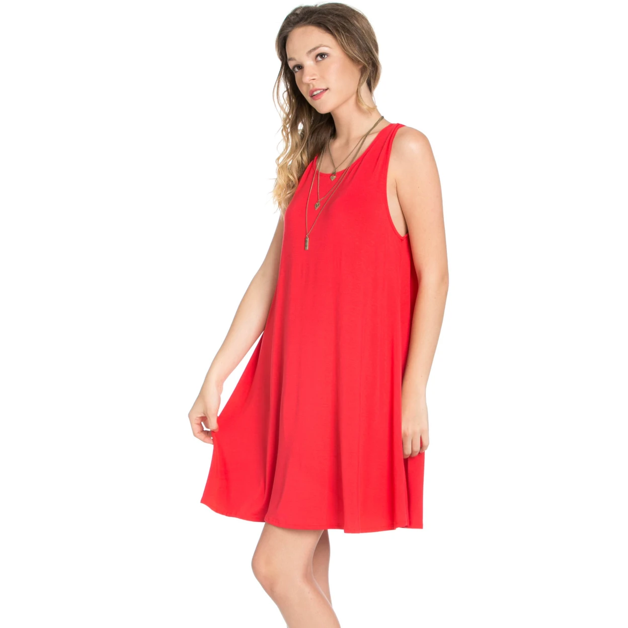 Sleeveless Swing Dress Coral (1)