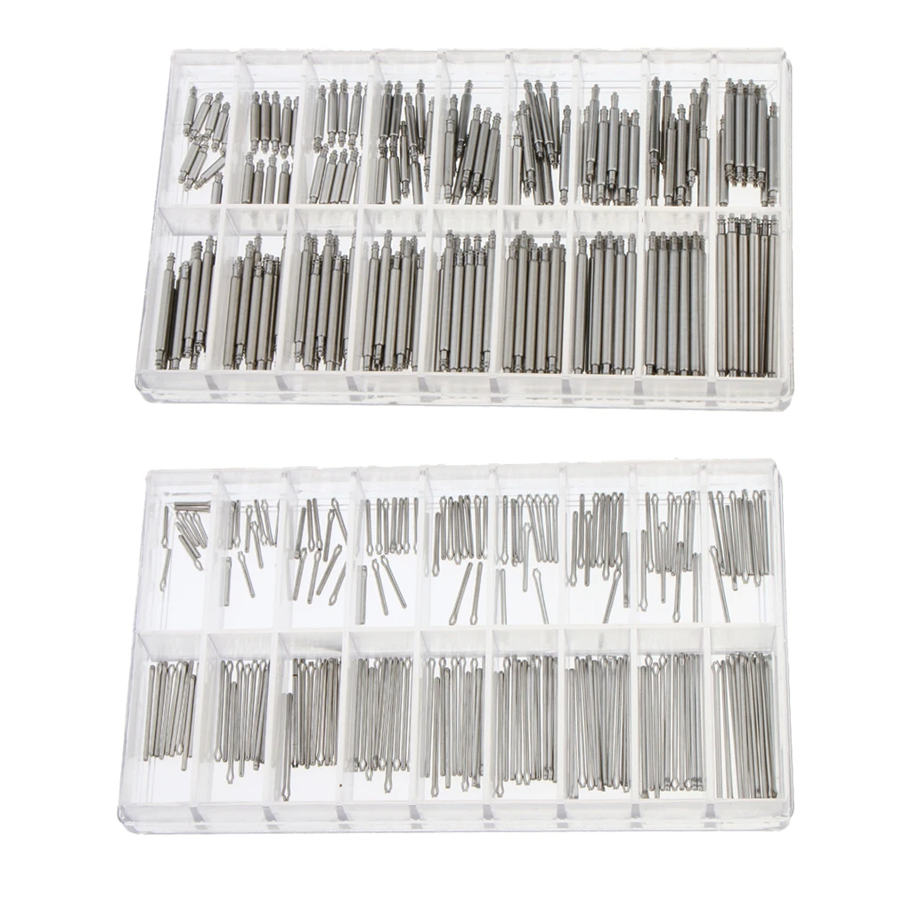 360 Pieces Wholesale Bulk Professional Stainless Steel Watch Spring Bar Strap Pins with Clear Box Storage Holder