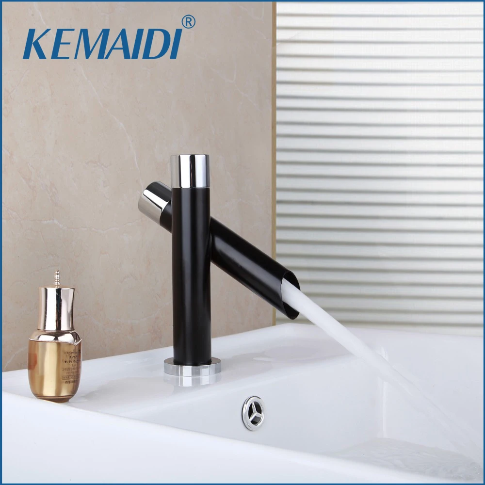 

KEMAIDI Bathroom Basin Sink New Waterfall Chrome Single Handle Deck Mounted Vessel Vanity Hot and Cold Water Mixer Tap Faucet