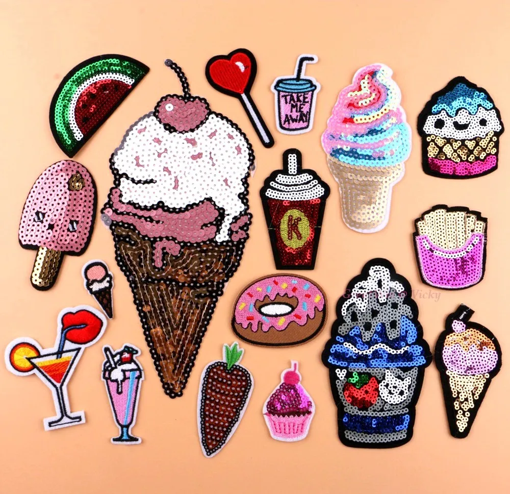 Ice Cream Watermelon Cake Lollipop Chips Food Drink Sequined Patches Embroidered Sticker Patch Children Summer Fruit Carrot
Ice Cream Watermelon Cake Lollipop Chips Food Drink Sequined Patches Embroidered Sticker Patch Children Summer Fruit Carrot