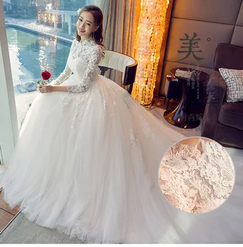 High Neck Beautiful Pearls Beading Long Sleeve Muslim Wedding Dress 2019 Custom Made ivory Ball Gown Bridal Dresses Gown
High Neck Beautiful Pearls Beading Long Sleeve Muslim Wedding Dress 2019 Custom Made ivory Ball Gown Bridal Dresses Gown