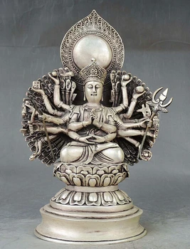 

decoration bronze factory outlets Tibet Silver 11" Tibetan Buddhism Silver 1000 Arms Avalokiteshvara of Goddess Kwan-yin Statue