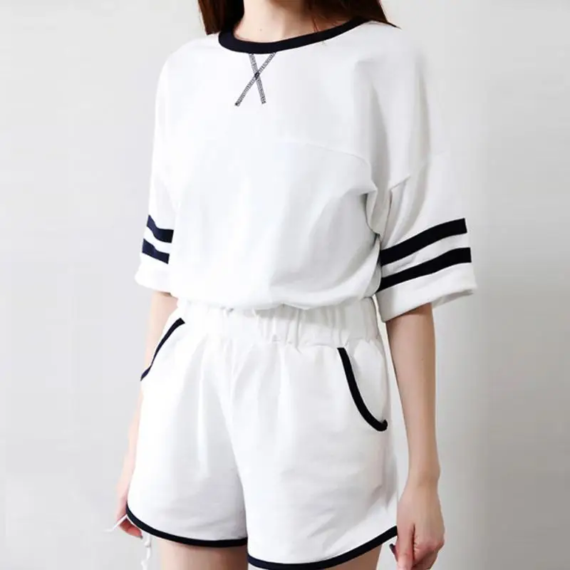 New 2 Piece Set Woman Stitching Short Sleeved T-shirt+Pants Two Piece Summer Striped Drawstring Women Short Set #921
New 2 Piece Set Woman Stitching Short Sleeved T-shirt+Pants Two Piece Summer Striped Drawstring Women Short Set #921