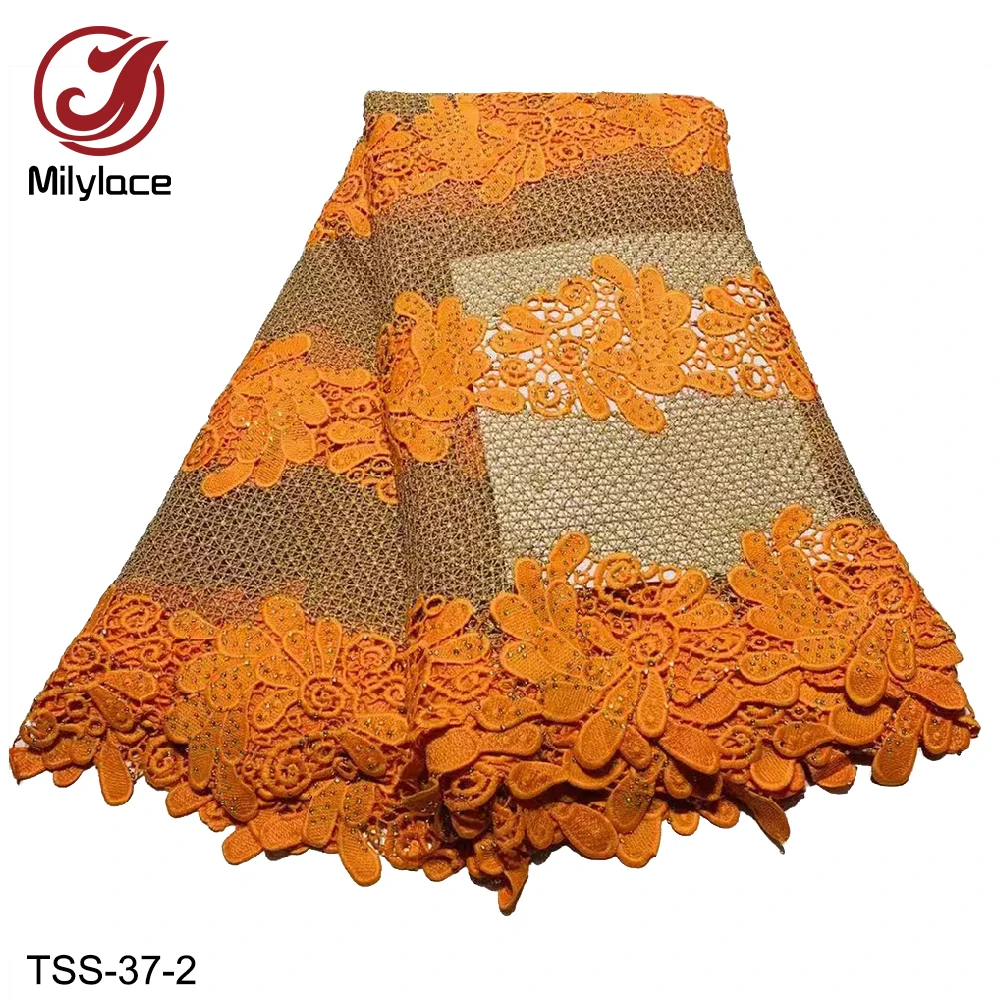 Milylace guipure lace fabric 5 yards African shiny stones patch-work water soluble for party dresses TSS-37 | Дом и сад