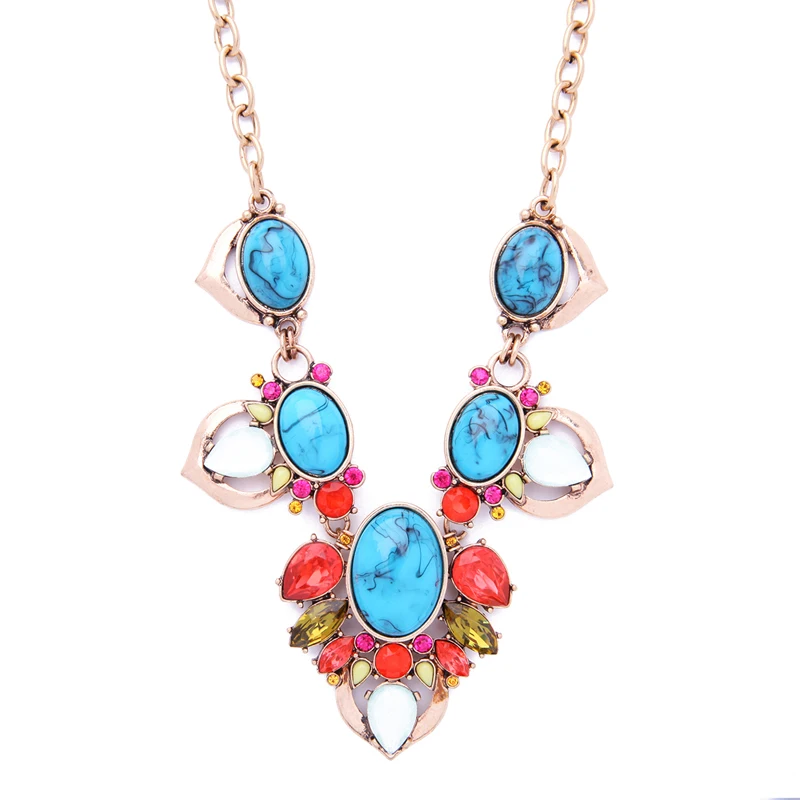 Hyperbole Colorful Blue Uneven Epoxy Resin Pllished Druzy Big Oval Choker Necklace Bohemia Luster Geometric Fashion Jewelry | Украшения и