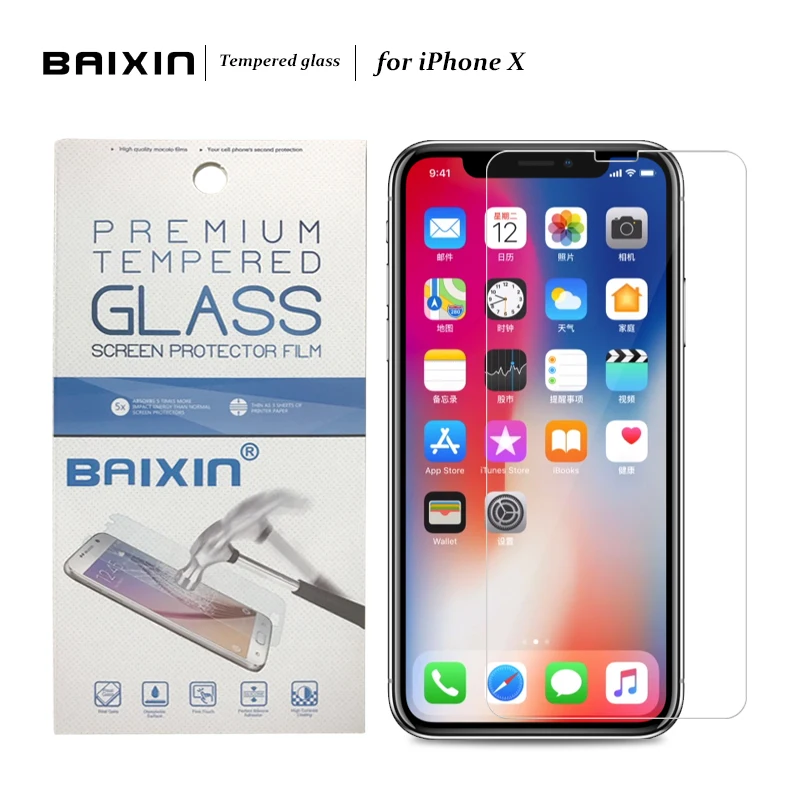 Baixin For Apple iPhone X Tempered Glass Explosion-proof for iphoneX 9H Hard Screen Protector Cover film+ Retail packing
Baixin For Apple iPhone X Tempered Glass Explosion-proof for iphoneX 9H Hard Screen Protector Cover film+ Retail packing