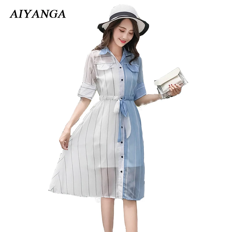 New Summer 2018 Women Chiffon Dresses 2 Piece Striped Dress Medium Long Fashion Contrast Color Elegant Ladies Slim Dresses
New Summer 2018 Women Chiffon Dresses 2 Piece Striped Dress Medium Long Fashion Contrast Color Elegant Ladies Slim Dresses