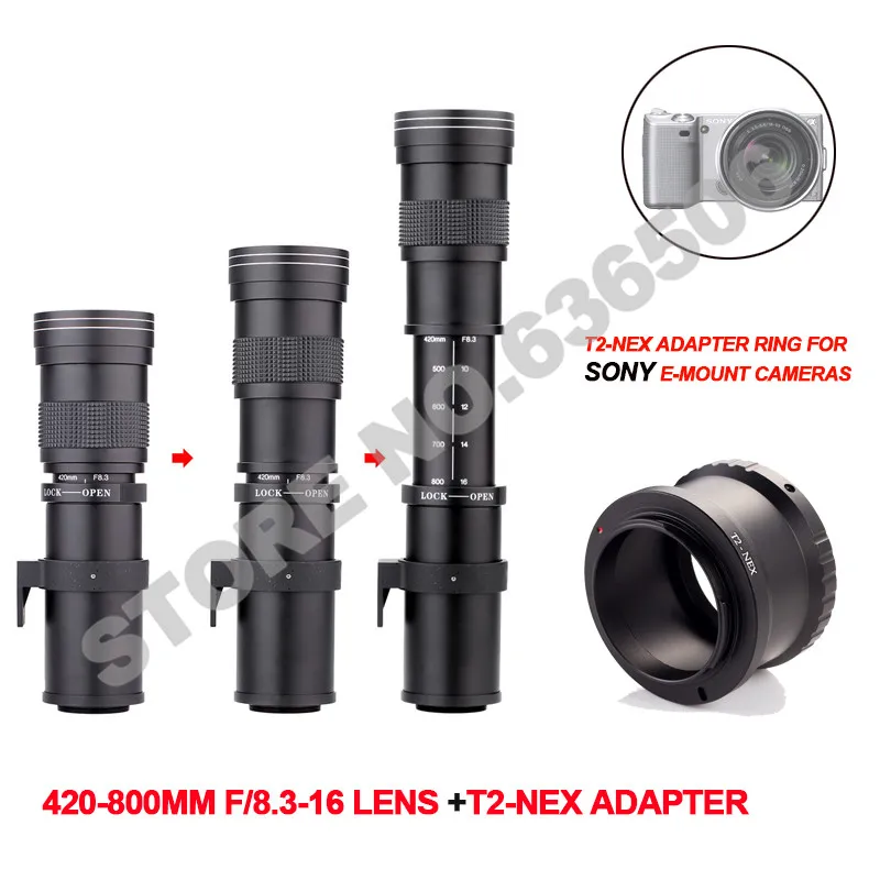 420-800mm F8.3-F16 Super Manual Telephoto Zoom Lens +T2-NEX Adapter Ring for Sony E-Mount Camera NEX-5R/5N/5C,A7 A7R
420-800mm F8.3-F16 Super Manual Telephoto Zoom Lens +T2-NEX Adapter Ring for Sony E-Mount Camera NEX-5R/5N/5C,A7 A7R