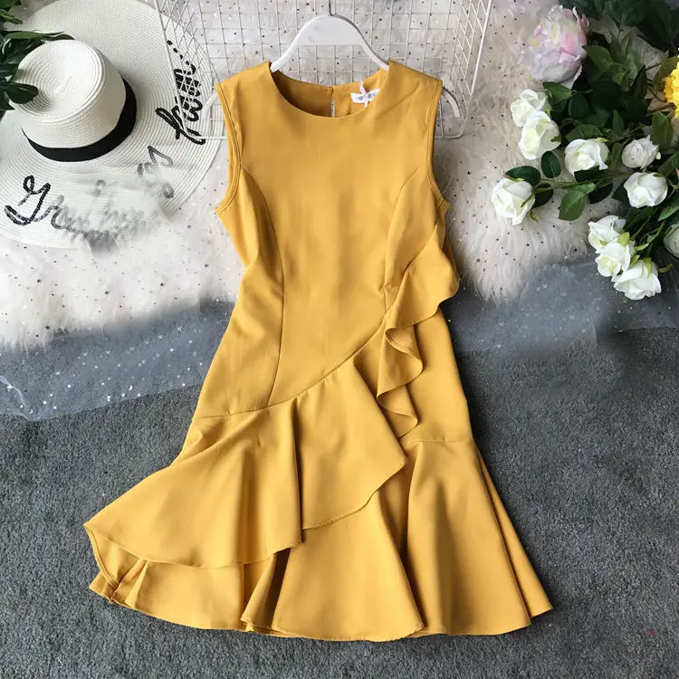 Summer 2019 New Pure Color Ruffled Tank Dress Slimming Fit Sleeveless Elegant Party Ruffled Solid Vestidos
Summer 2019 New Pure Color Ruffled Tank Dress Slimming Fit Sleeveless Elegant Party Ruffled Solid Vestidos