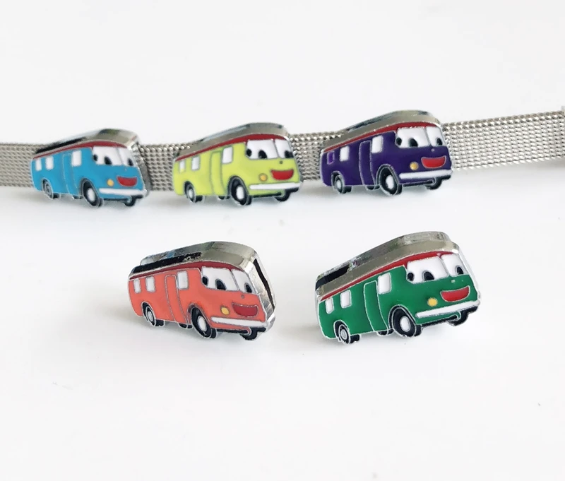50pcs DIY accessory 8mm Enamel School Bus Slide Charms Beads Fit 8MM Dog Cat Collar Belts Wristband Tags | Украшения и аксессуары