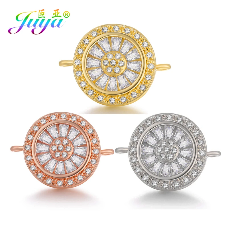 Juya DIY New Jewelry Findings Cubiz Zirconia Flower Connectors Accessories Handmade Bracelets Necklace Earrings Material | Украшения и
