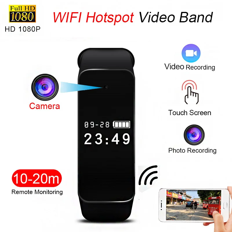 New HD 1080P Wireless WIFI Hotspot Remote Monotoring Phone APP Control Camera Voice Video Photo Recording Smart Wristband Band
New HD 1080P Wireless WIFI Hotspot Remote Monotoring Phone APP Control Camera Voice Video Photo Recording Smart Wristband Band