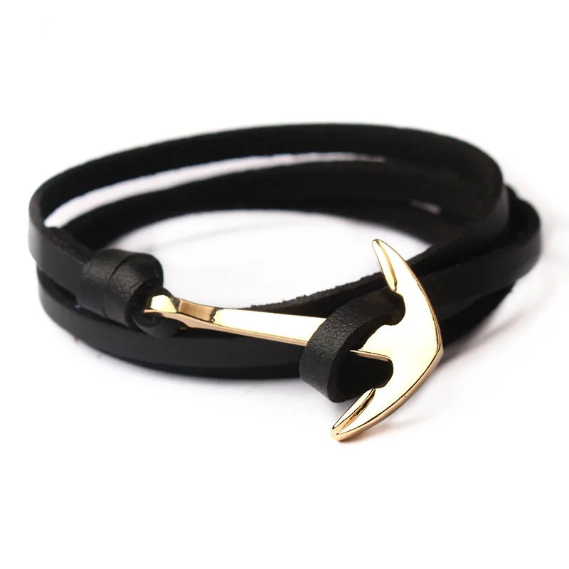 

Gold Alloy Anchor Multilayer Leathers Bracelets & Bangles Fashion Retro Bracelet For Men Women Fashion Friendship Gift SL024