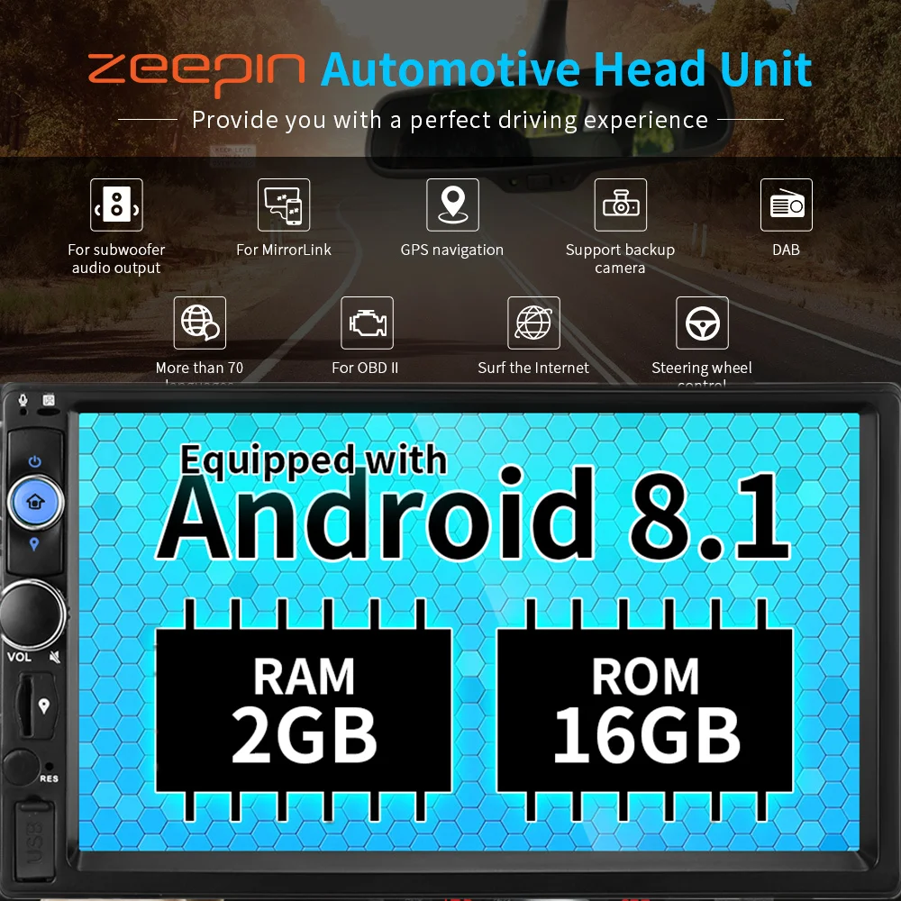 

Zeepin Android 8.1 DY7098 Universal Car DVD player Double Din Car Multimedia Player Radio Audio GPS Navigation