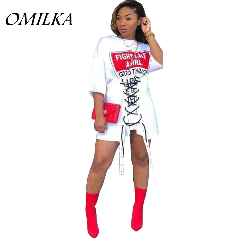 OMILKA 2018 Summer Women Half Sleeve O Neck Letter Printed Bandage T Shirt Casual Loose White Harajuku Hip Hop Tops Tees
OMILKA 2018 Summer Women Half Sleeve O Neck Letter Printed Bandage T Shirt Casual Loose White Harajuku Hip Hop Tops Tees