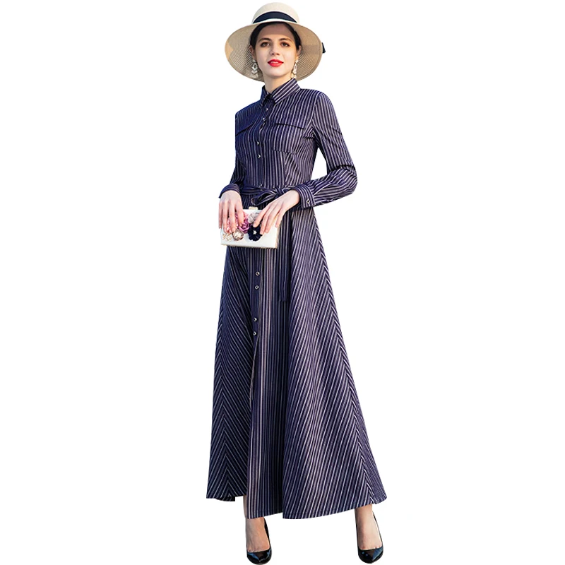 Spring Autumn Office Lady Long Dress Women Striped Turn-down Collar Long Dresses Ladies Maxi Gown Runway Dresses 8060
Spring Autumn Office Lady Long Dress Women Striped Turn-down Collar Long Dresses Ladies Maxi Gown Runway Dresses 8060