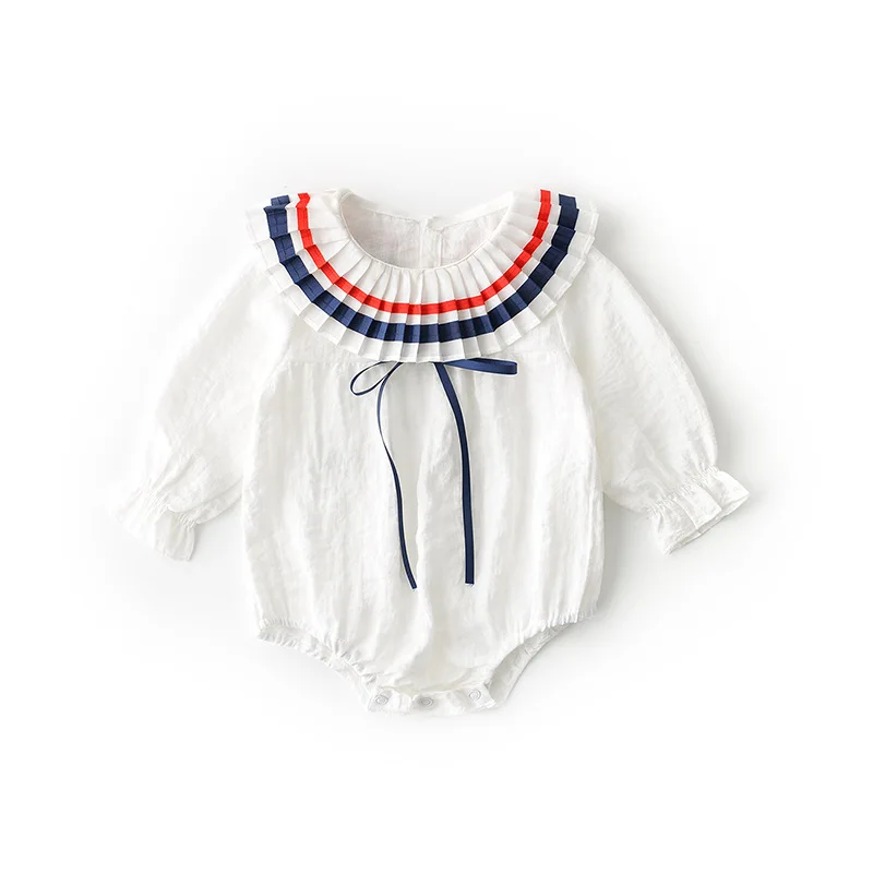 Spring Baby Girls Clothing Navy Striped Flare Sleeve Jumpsuit Wrinkled Ribbon bow Cotton Kids Romper Newborn Rompers For 6M-24M
Spring Baby Girls Clothing Navy Striped Flare Sleeve Jumpsuit Wrinkled Ribbon bow Cotton Kids Romper Newborn Rompers For 6M-24M