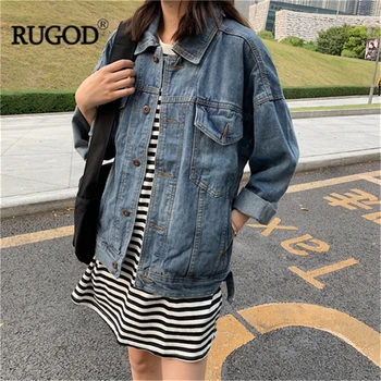 RUGOD 2019 Solid women denim jacket single-breasted loose pocket harajuku style turn-down collar summer streetwear jeans coat
RUGOD 2019 Solid women denim jacket single-breasted loose pocket harajuku style turn-down collar summer streetwear jeans coat