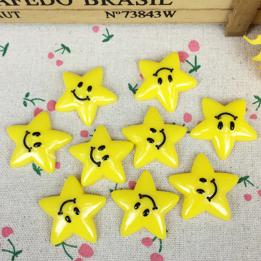 

10Pieces Flat Back Resin Cabochon Kawaii Smile Face Star DIY Flatback Scrapbooking Embellishment Decoration Accessories:33mm