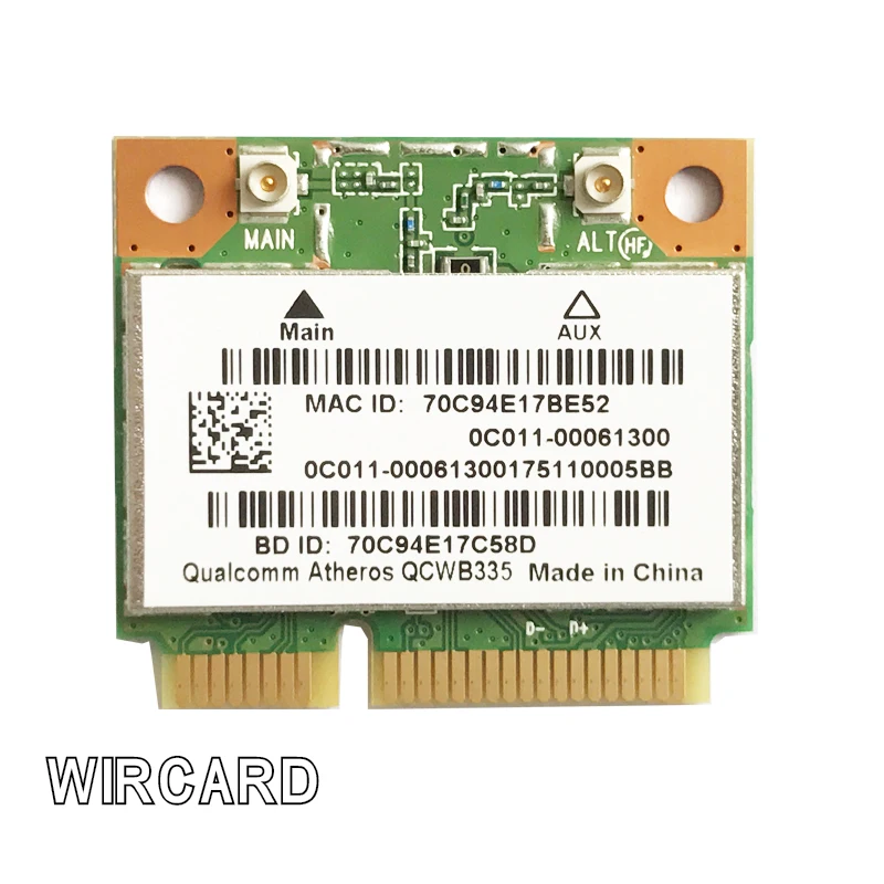 WIRCARD для AR9565 QCWB335 802.11N 150 Мбит/с Half Mini PCIe Wi-Fi беспроводная карта BT 4,0
WIRCARD для AR9565 QCWB335 802.11N 150 Мбит/с Half Mini PCIe Wi-Fi беспроводная карта BT 4,0