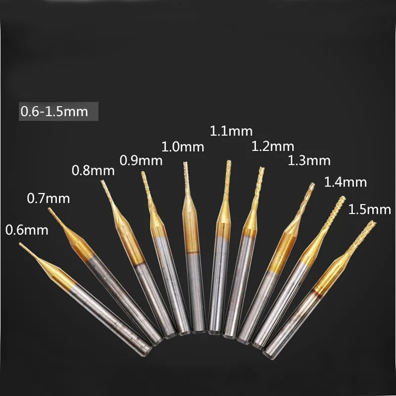 10pcs 0.6mm-1.5mm Titanium Coated Carbide End Milling Cutter Engraving Edge Cutter CNC Router Bits End mill for PCB Machine
10pcs 0.6mm-1.5mm Titanium Coated Carbide End Milling Cutter Engraving Edge Cutter CNC Router Bits End mill for PCB Machine