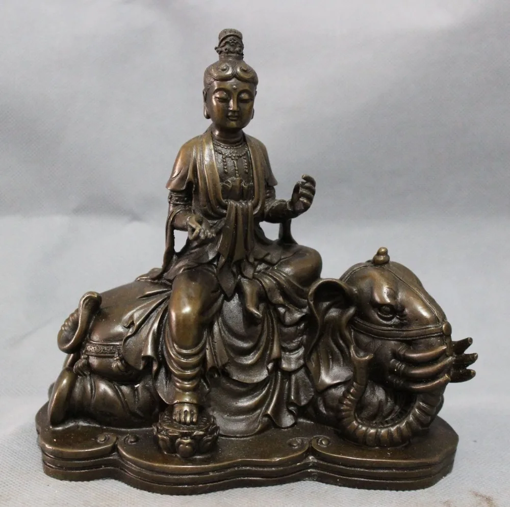 4024++Chinese Buddhism Pure Bronze Kwan-Yin GuanYin Buddha Ride Elephant Statue | Дом и сад