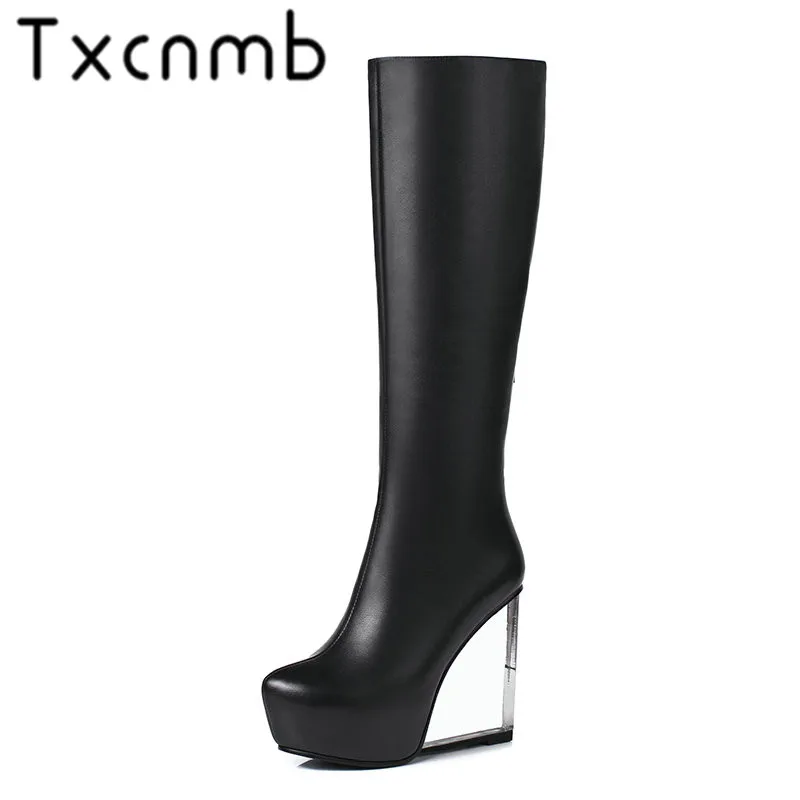 TXCNMB Knee-high Boots Women Winter Genuine Leather Round Toe High Heel Platform Boots Zipper Ladies Shoes Woman
TXCNMB Knee-high Boots Women Winter Genuine Leather Round Toe High Heel Platform Boots Zipper Ladies Shoes Woman