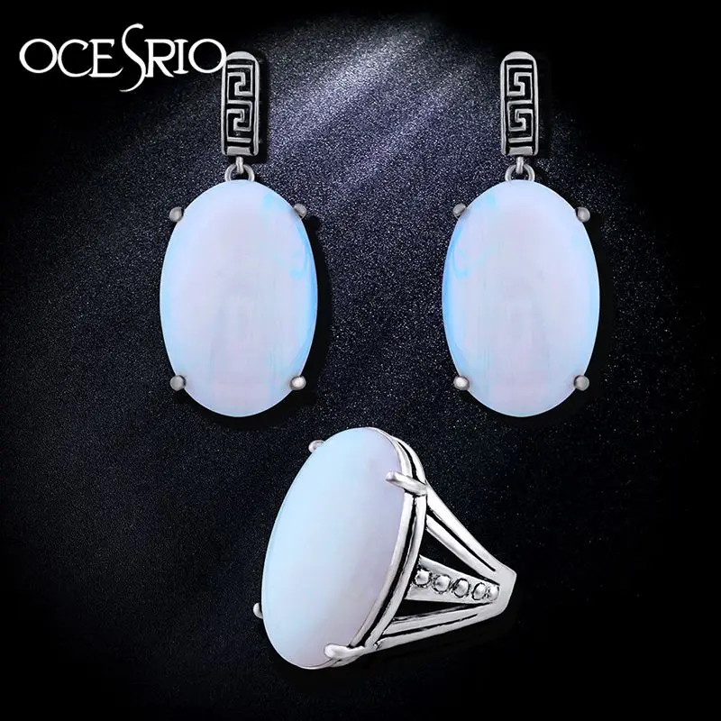 OCESRIO Vintage White Opal Jewelry Set Women Opal Stone Ring Big Stud Earrings with Stones Indian Jewelry Accessories rig-e65
OCESRIO Vintage White Opal Jewelry Set Women Opal Stone Ring Big Stud Earrings with Stones Indian Jewelry Accessories rig-e65