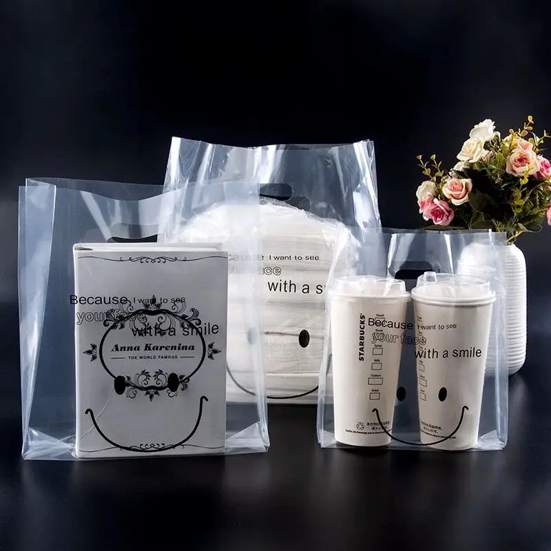 50pcs/lot Smile Clear Plastic Bag Transparent With Handle Shopping Bag Clothes shoes Storage Bag Gift Packaging Bag
50pcs/lot Smile Clear Plastic Bag Transparent With Handle Shopping Bag Clothes shoes Storage Bag Gift Packaging Bag