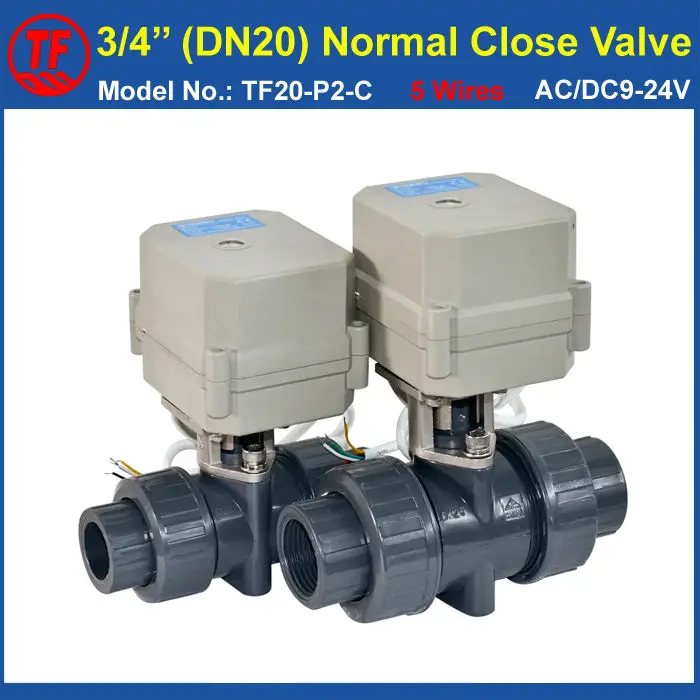 

PVC DN20 Normal Close Valve AC/DC9-24V 5 Wires With Signal Feedback TF20-P2-C BSP/NPT 3/4'' 10NM On/Off 15 Sec Metal Gear