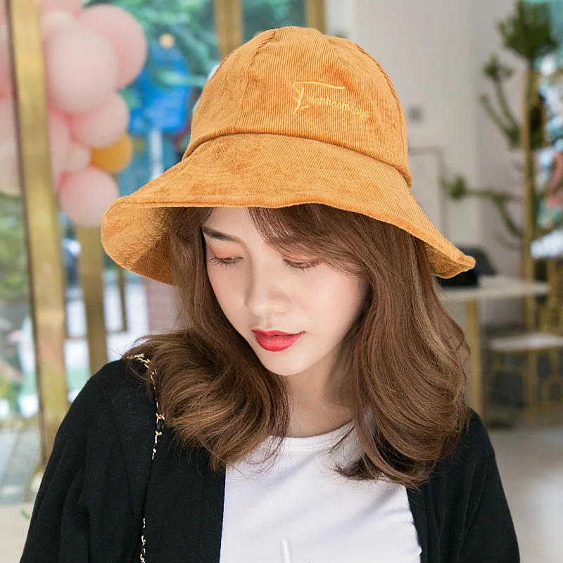 

Autumn New Vintage Fisherman Hat Folding Embroidery Fisher Bucket Hats Women Warm Fashionable Retro Sunscreen Female Cap H6838