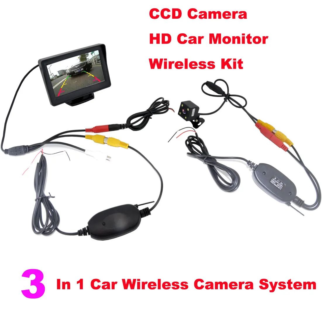 

Wireless Car Parking Assistance Video Monitors , 3 in 1 Wireless Car Rear View Camera Monitor System 2.4Ghz Wireless Camera Kit