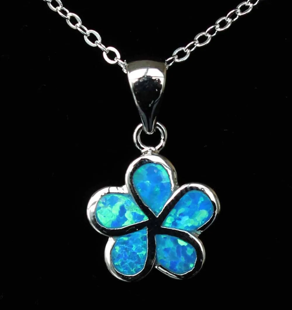 Exquisite Flower Design Blue / Pink White Fire Opal Pendant Necklace for Women | Украшения и аксессуары