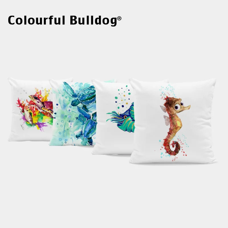 

Watercolor Ocean Style Cushion Covers Crab Octopus Devil Fish Throw Pillows Sea Turtle Starfish Pillow Cases Decor Children Room