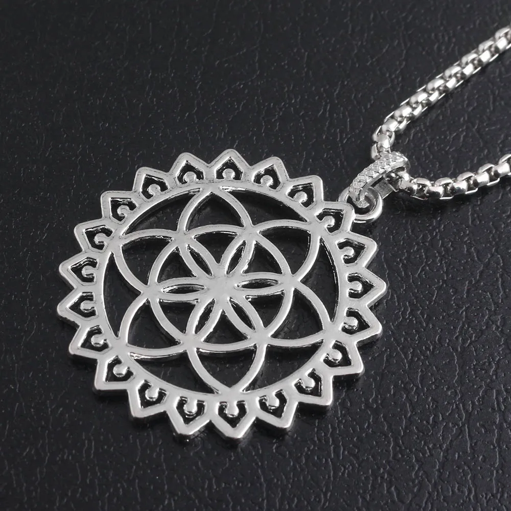 RJ New Hip Hop Punk Style Fashion Silver/Gold Color Flower of Life Pendants Necklaces Women Men Sacred Geometry Necklace Jewelry
RJ New Hip Hop Punk Style Fashion Silver/Gold Color Flower of Life Pendants Necklaces Women Men Sacred Geometry Necklace Jewelry