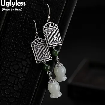 Uglyless 100% Real 925 Sterling Silver Handmade Chinese FU Medal Earrings Thai Silver Ethnic Earrings Jade Flower Fine Jewelry
Uglyless 100% Real 925 Sterling Silver Handmade Chinese FU Medal Earrings Thai Silver Ethnic Earrings Jade Flower Fine Jewelry