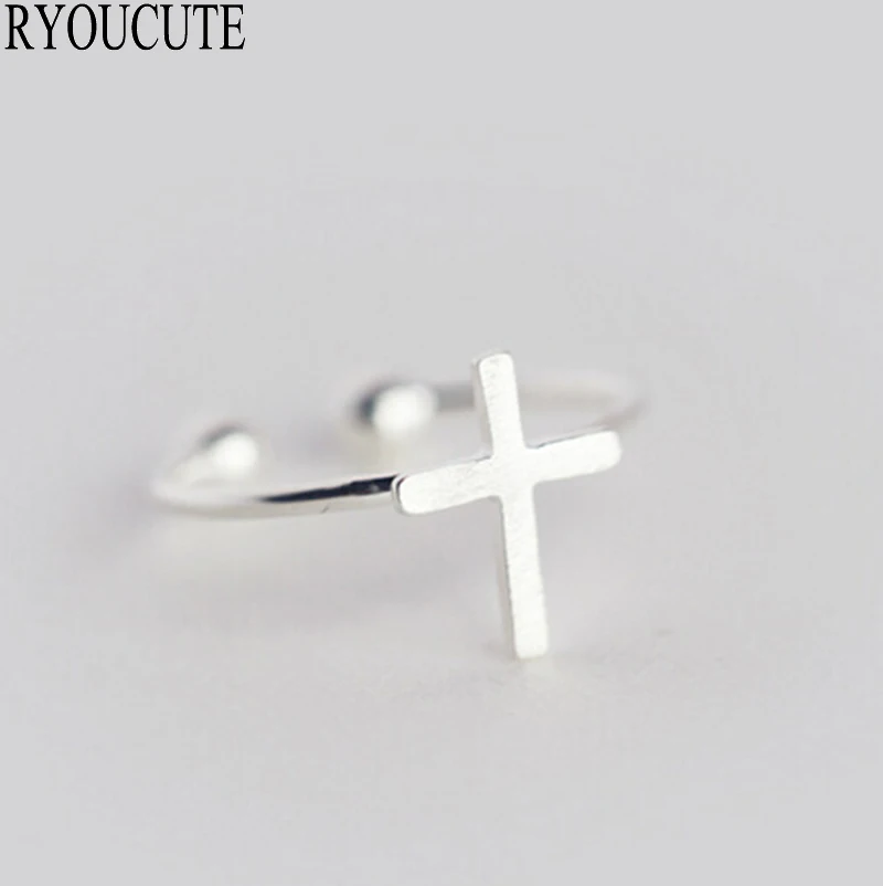 Женское кольцо с крестом серебристого цвета регулируемый размер | Украшения и
